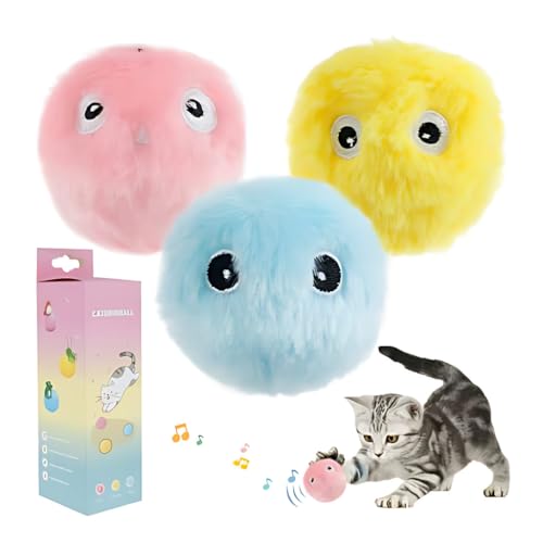 Kit 03 Bolas de Brinquedo para Gatos com Som Interativa de Pelúcia