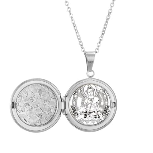 Collier médaillon Guanyin porte-photo en acier pour homme et femme