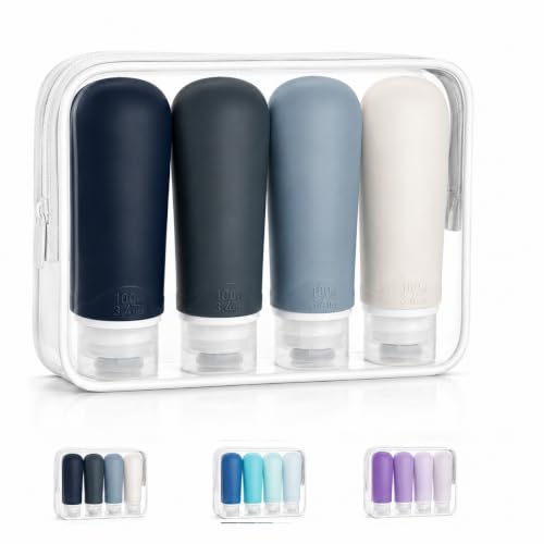 Image of INSFIT Travel Bottles for Toiletries, TSA Approved 3oz Travel Size Containers, BPA Free Leak Proof Squeezable Silicone Tubes for Shampoo Conditioner Lotion Body Wash with Labels