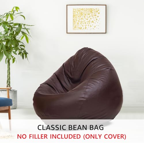 Image of Amazon Brand - Solimo XXXL Faux Leather Bean Bag Cover Without Beans (Brown)