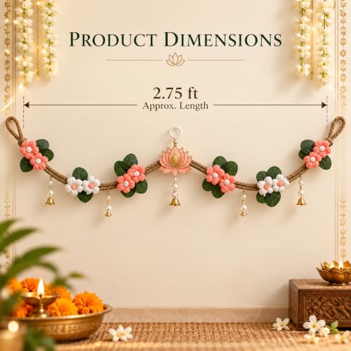 Image of Akaar Decor Artificial Marigold Door Hanging Toran | Diwali Decoration Items for Home Decor| Festive Decor| Office Decor| -(L:Approx. 2.5ft) (Crochet Bandhanwar Peach)