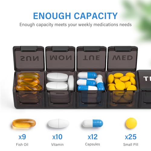 Image of Extra Large Weekly Pill Organizer fot Travel, 7 Day Pill Organizer and Box, Large Compartments Daily Pill Case AM PM, 14 Day XL Medication Organizer Dispenser for Fish Oils, Vitamin Holder Supplement