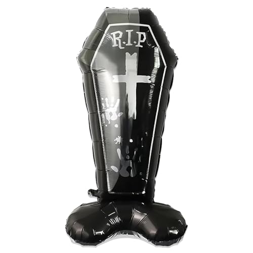 Image of Rozi Decoration Self Standing R.I.P Tombstone Balloon - 58 Inch Halloween Decoration with Feather Base for Graveyard Party Decor