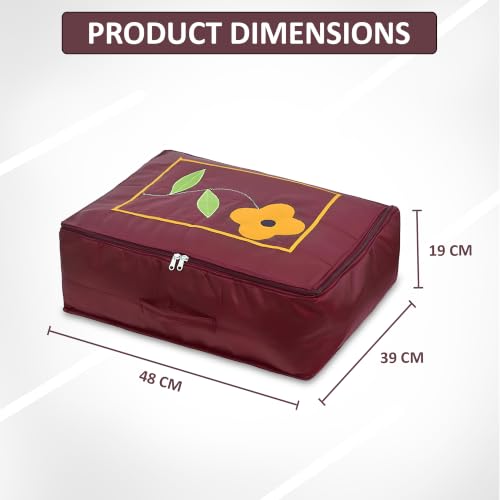 Image of Kuber Industries Parachute Saree Cover for Storage with Zip Closure | Wardrobe Organizer for Storage | Saree Organiser for Wardrobe | Embroidery Design - Maroon