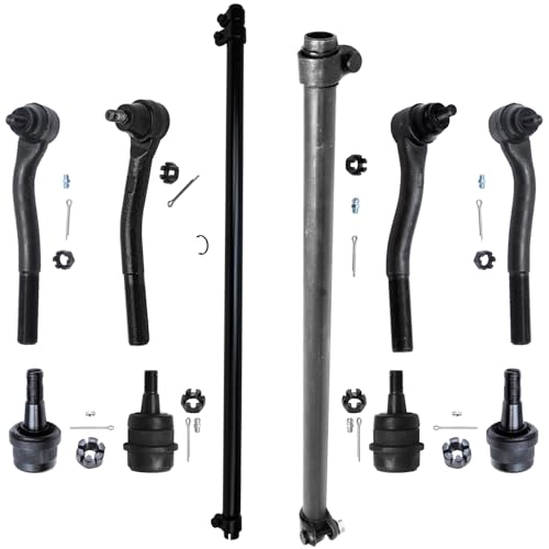 Detroit Axle - Front 10pc Suspension Kit for Jeep 1999-2004 Grand Cherokee 2 Tie Rod Adjusting Sleeve and Drag Link 4 Tie Rod Ends 4 Upper Lower Ball Joints 2000 2001 2002 2003 Replacement
