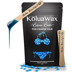 KoluaWax Hard Wax Beads for Hair Removal – Coarse Hair Formula – Face, Brazilian, Underarms, Back Chest, Bikini Waxing – Sea Salt & Surf, 1lb Refill for Wax Warmers & 10 Large Applicator Sticks