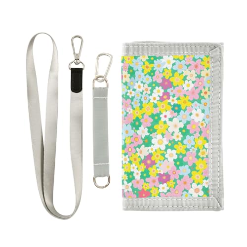 ALAZA Kids Wallets for Boys Girls Toddler Trifold Wallet Children Small Pink Green Yellow Flowers with Zipper Coin Pocket