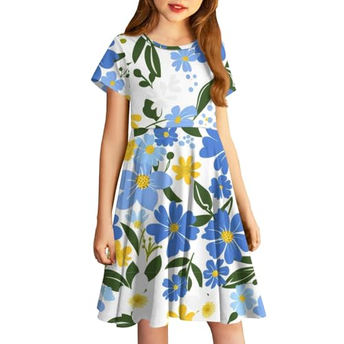 Girls' Floral A-Line Dress Short Sleeve Casual Sundress Holiday Swing Summer Dress