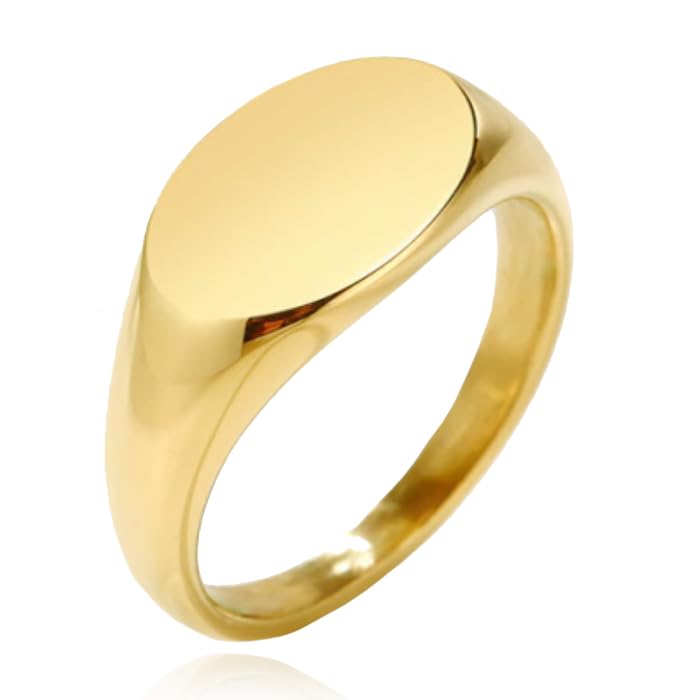 Bague chevalière ovale femme en acier inoxydable doré anti-ternissement