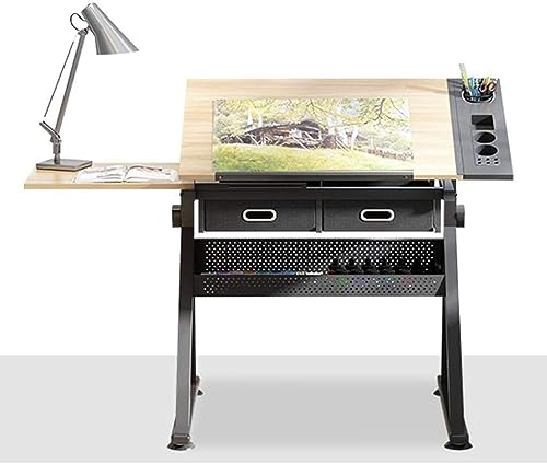 Tiltable Drawing Table, Adjustable Art Desk, with Storage Craft Table, Drafting Table Maple Panel, Adult Drawing Desk
