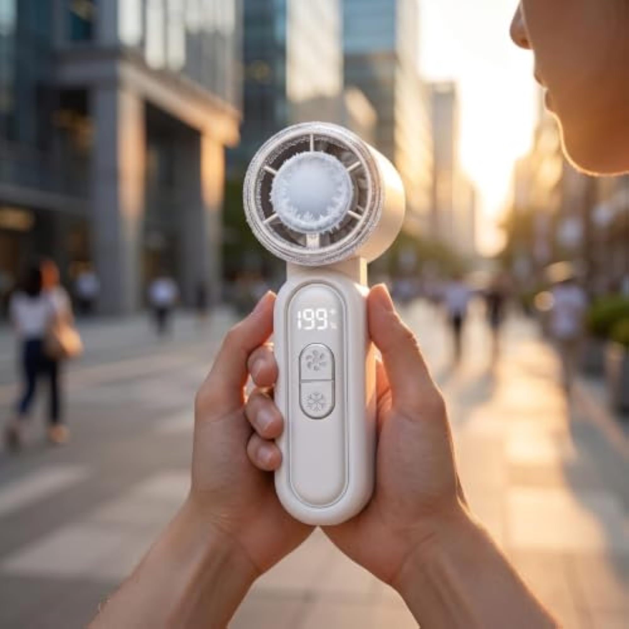 Pocket Size Mini Handheld Fan with Digital Display, USB Rechargeable