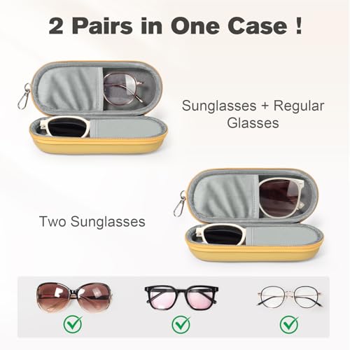 Huvon Double Eyeglasses Case, Dual Glasses Sunglasses Organizer with Zipper Closure, Eyewear Storage Box for Men Women Travel - Thumbnail 2