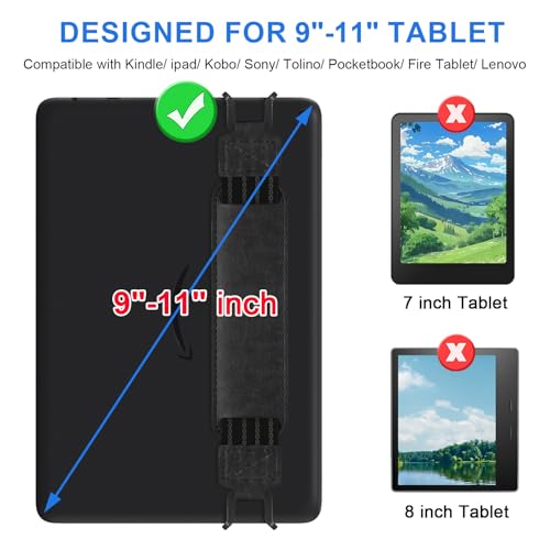 HoYiXi Weiche Handgurt für 9-11 Zoll E-Reader & Fire Tablet Kompatibel mit Fire HD 10 / iPad 9,7 Zoll/iPad mini/Galaxy Tab A8 A9 / Huawei,Leichtgewicht, Soft Hand Strap for Tabletr - Schwarz