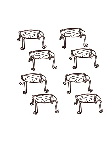 AAFIYA HANDICRAFTS®Indoor Outdoor Metal Plant Stand Rustproof Iron Garden Container Rack with Round Supports Durable Decorative Planter Holder for Home and Garden Décor Set of 8 (Brown) (Pack of 8)