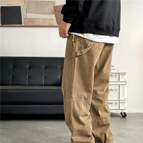 Men’S Streetwear Twill Distressed Straight Cargo Denim Pants Slim Fit Midweight Full Length Casual Wear Jeans3