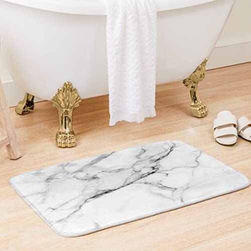 Kikiry White Marble Shower Curtain Mat Set 2 Pcs Non-Slip Rug Surface Pattern Abstract 12 Pack Plastic Hooks Woman Lady Female Art Print Bathroom #TOP3