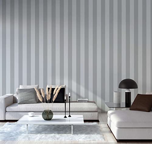 New Walls Carta da parati in tessuto non tessuto a righe grigie per soggiorno, cucina, camera da letto, leggermente strutturata e opaca, 10,05 x 0,53 m