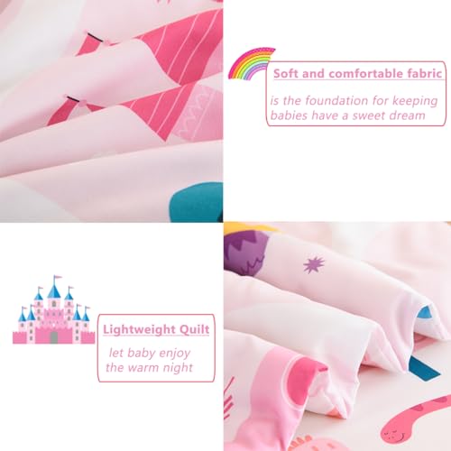 Image of PERFEMET 4 Pcs Twin Bedding Set for Girls Pink Castle Kids Bed in A Bag Comforter Set Ultra Soft Reversible Fairy Tales Themed Bedding Comforter with Sheet Set for All Seasons(Pink, Castle)