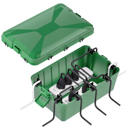 RISEMART Waterproof Electrical Box, IP54 Weatherproof Outdoor Extension Lead Dribox with 6 Cable Entries/Exits, 32 * 21 * 13cm Dry Box for Outside Socket, Electrics, Plug (Big, Green)