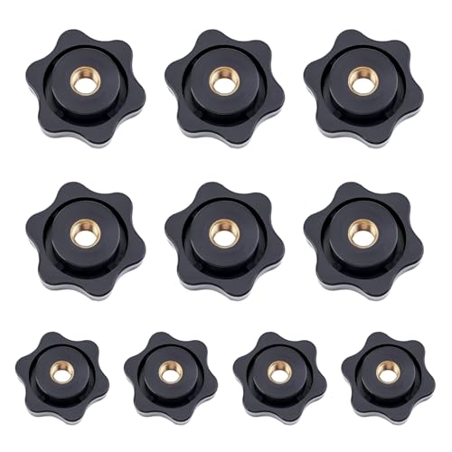 10 Pcs M8 Star Clamping Nuts 32mm, Plastic Clamping Nuts Handle Wing Nut Knobs with M8 Thread for Furniture Machine Tools Fitness Equipment and Mechanical Adjustment - Plastic & Brass Star Nut Set