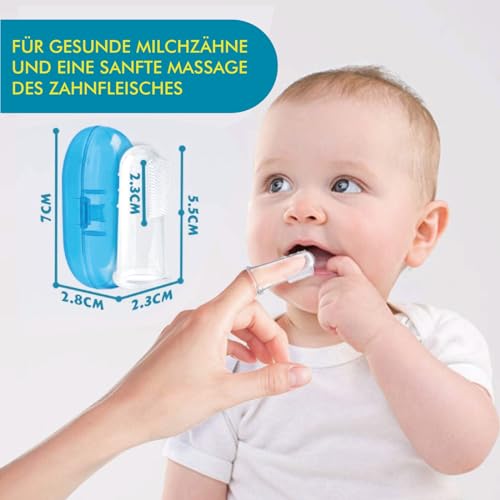 O³ Fingerzahnbürste Baby, 6 Stück mit Transportboxen, Mundpflege Bürste aus BPA-freiem Silikon, Finger Toothbrush, Zahnpflege Fingerling ab 6 Monaten, Babyzahnbürste zur Reinigung und Massage