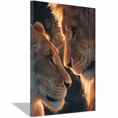 Impression sur toile lion abstrait couple tableau chambre 60x80