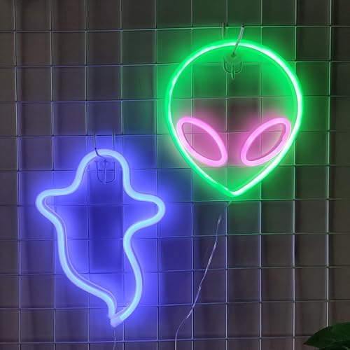Image of JYWJ Alien LED Neon Signs Desktop Wall Decoration Light(Green+Pink)