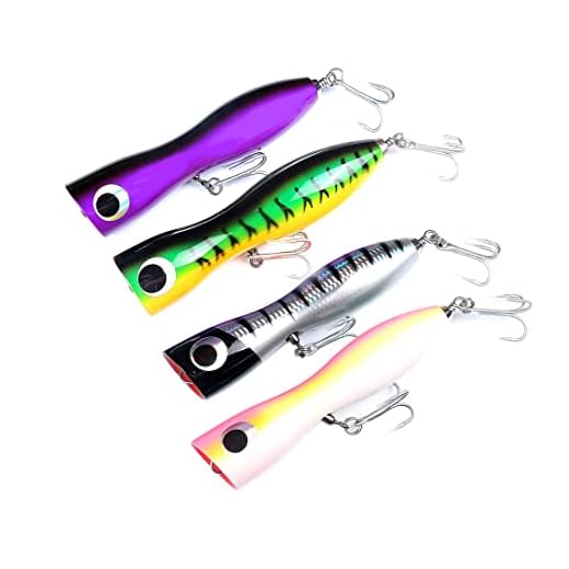 Mxeol Handmade Wood Popper Topwater Lure Surf Fishing Saltwater Plugs Offshore Bait 7" 4.4oz for Striper GT Tuna (Blue, Green and Purple)