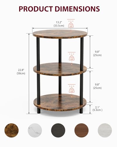 Save 17% on Small Round End Table - 3 Tier Industrial Vintage Nightstand