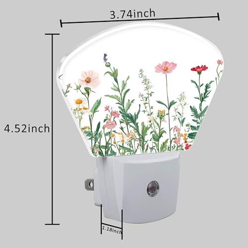 Image of Watercolor Colorful Wildflowers Night Light Wildflowers Nightlight Plug into Wall with Dusk to Dawn Sensor for Kid Girls Boys Women Men Room, Hallway, Kitchen, Bathroom, Stairs Decor