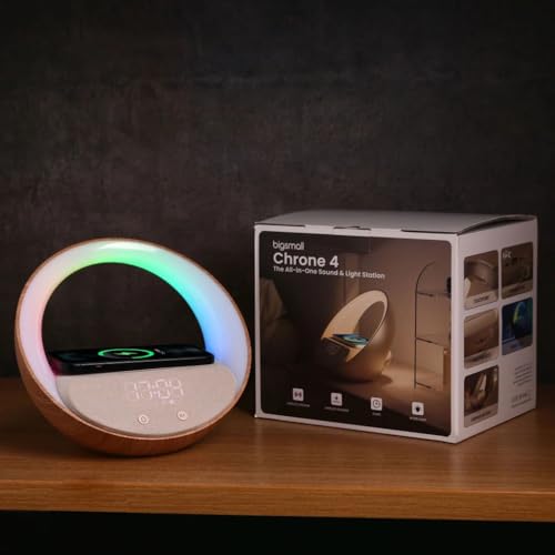 Image of Bigsmall Aura LED Lamp with Wireless Charging, Bluetooth Speaker & Digital Clock | Touch Control RGB Night Light for Bedroom, Living Room, Desk & Office