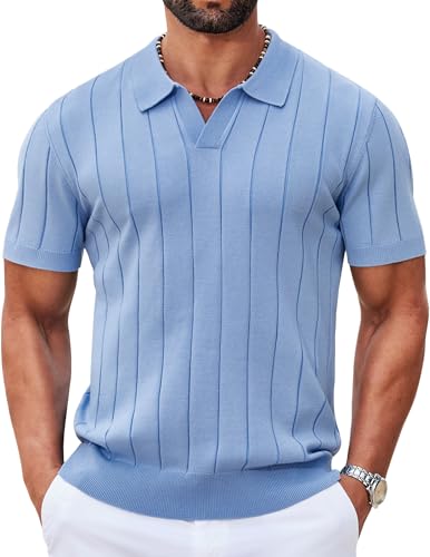Image of COOFANDY Mens Polo Shirts Short Sleeve V Neck Knit Shirts for Men Casual Old Money Clothes Mens Golf Shirt