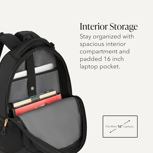 Image of SWISSGEAR Cecil Laptop Backpack, Fits Most 16-Inch Laptops, Three-Compartment Design, Airflow Back Panel, Black, 27.3L, 18-Inch