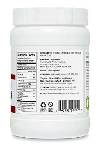 Nutiva Organic, Cold-Pressed, Unrefined, Virgin Coconut Oil From Fresh, Non-Gmo, Sustainably Farmed Coconuts, 29 Fluid Ounces #TOP2