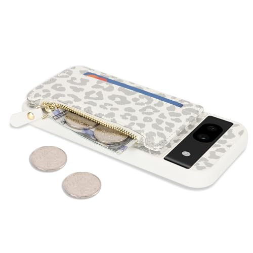 Image of Cavor for Google Pixel 8a Case Wallet with Card Holder, Leopard White