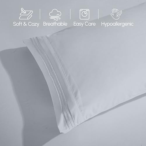 Image of Elegant Comfort Luxury 1500 Premium Hotel Quality Microfiber 4-Piece Sheet Set - Wrinkle Resistant, All Around Elastic Fitted Sheet, Deep Pocket up to 16 inch, Queen, Silver