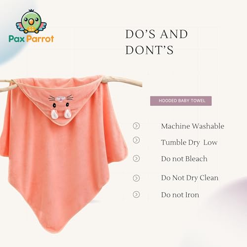 Image of Ultra-Soft Baby Hooded Towel - Coral Velvet Wrap Your Little One in Softness and Joy, Hypoallergenic & Super Absorbent Bath Wrap for Newborns & Toddlers | Cute Animal Design (0-5 Years)(Peach)