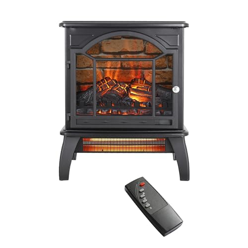 Electric Fireplace Infrared Heater With Remote Control, 3D Heater Stove 18" Freestanding