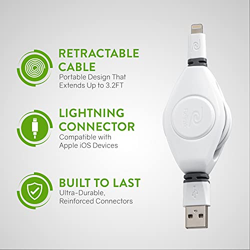 Retrak Lightning To Usb Cable, Retractable Mfi Certified Iphone Charger, 2.6Ft, White #TOP5