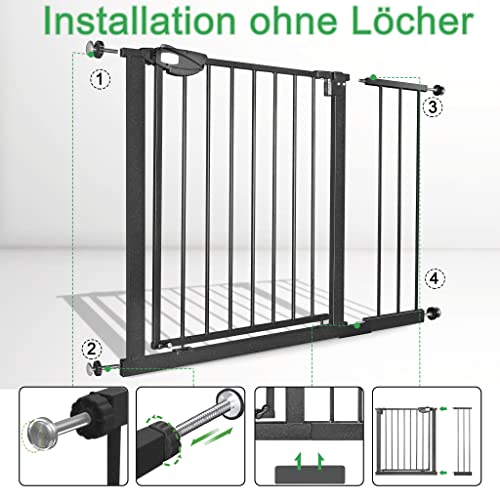 JOIEYOU Treppenschutzgitter ohne Bohren, 95-105 cm Türschutzgitter Treppengitter für Kinder und Haustiere, Einhändiges Öffnen, Schwarz