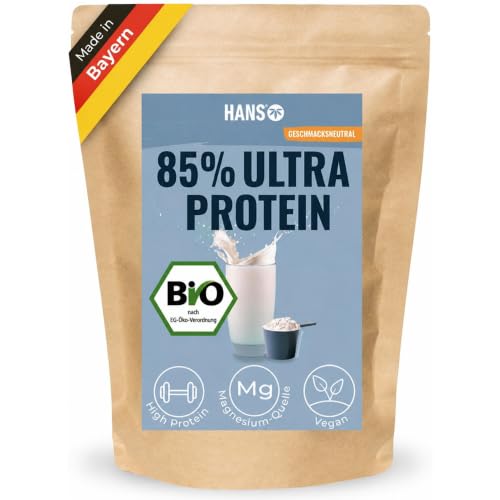 HANS Brainfood Veganes Proteinpulver neutral - Bio Zertifiziert aus Bayern - 85% pflanzliches Eiweißpulver aus Erbse, Reis & Hanfprotein - Ohne Süßungsmittel - Cremig & gut löslich, 1Kg