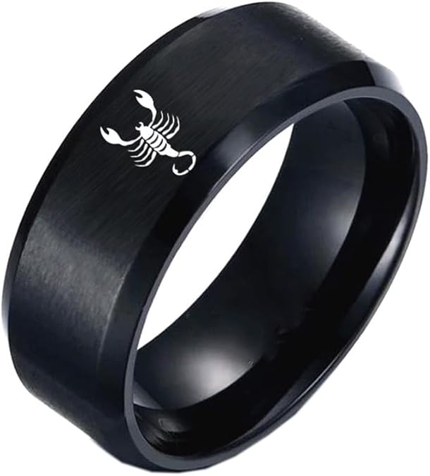 Men Women's Stainless Steel Simple 12 Celestial Sign Constellation Matted Beveled Edge Rings Gifts for Birthday
