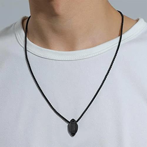 Bestyle Black Soccer Pendant Black Metal Plated American Football Necklaces Men Rugby Ball Sport Necklace Ball Game Lover Fan Jewelry Gift Football Necklace - Thumbnail 3