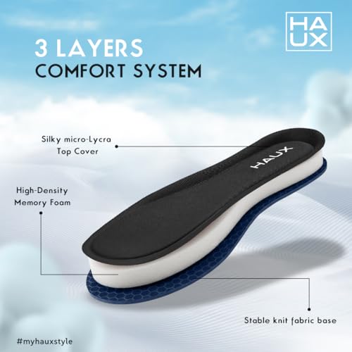 Image of HAUX Comfort+ Memory Foam Insoles for Men | Soft Cushion Shoe Insole for Daily Use, Walking, Running, Sports & All-Day Standing Comfort (Black (Pack of 1), UK-9)
