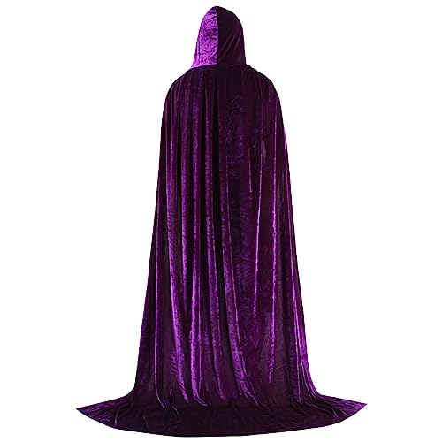 Cape de sorcière d'Halloween unisexe en velours de couleur unie pour Halloween, plusieurs tailles, violet, L
