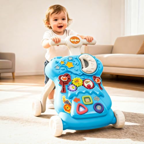 Image of Baybee Lilo Baby Walker for Kids, Baby Push Walker with Music, Rotating Gears & Grip Handle | Activity Kids Walker for Baby Toddlers | Walkers for 0 to 2 Years Boy Girl (Blue)