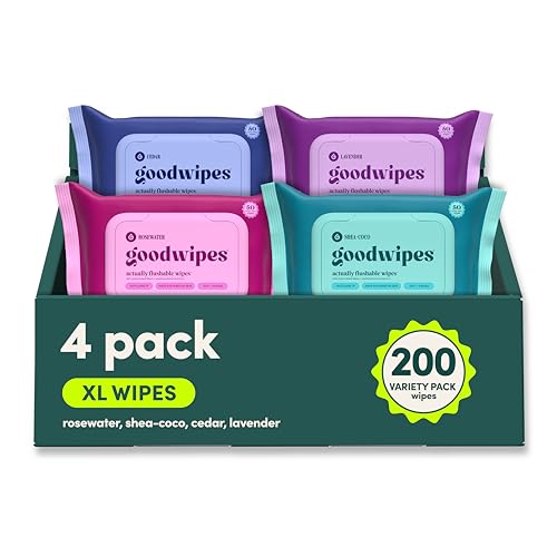 Image of goodwipes Flushable Butt Wipes - Extra Large Adult Wet Wipes For Women & Men - Bathroom Essentials - Sewer & Septic Safe - Variety Pack, 200 Count (4 Packs)