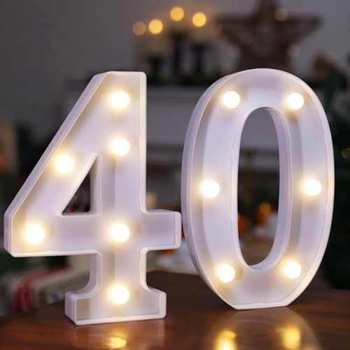 Image of LED Light Up Numbers, Marquee Number Sign for 40th Birthday Decor(40) | Battery Powered LED Lighted Numbers, Marquee Light Up Sign for Birthday Party Centerpieces Home Wall Decor Night Light