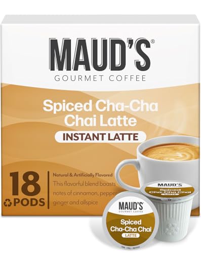 Maud's Chai Tea Latte Pods, 18 ct, Recyclable Single Serve Tea Pods - 100% Gourmet Blended Tea Leaves, Compatible with Keurig K Cups Maker