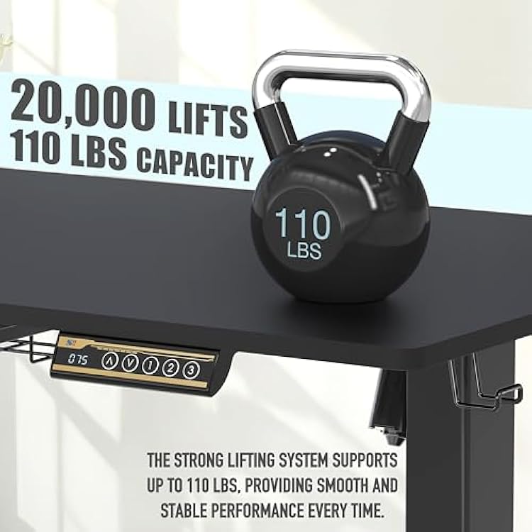SHW 40-Inch Electric Height Adjustable Standing Desk with Drawer, Memory Preset and Cable Management Tray, Black